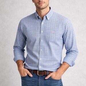 Lauren Ralph Lauren Shirt Mens Large Cotton Plaid Button Down Dress Formal Blue